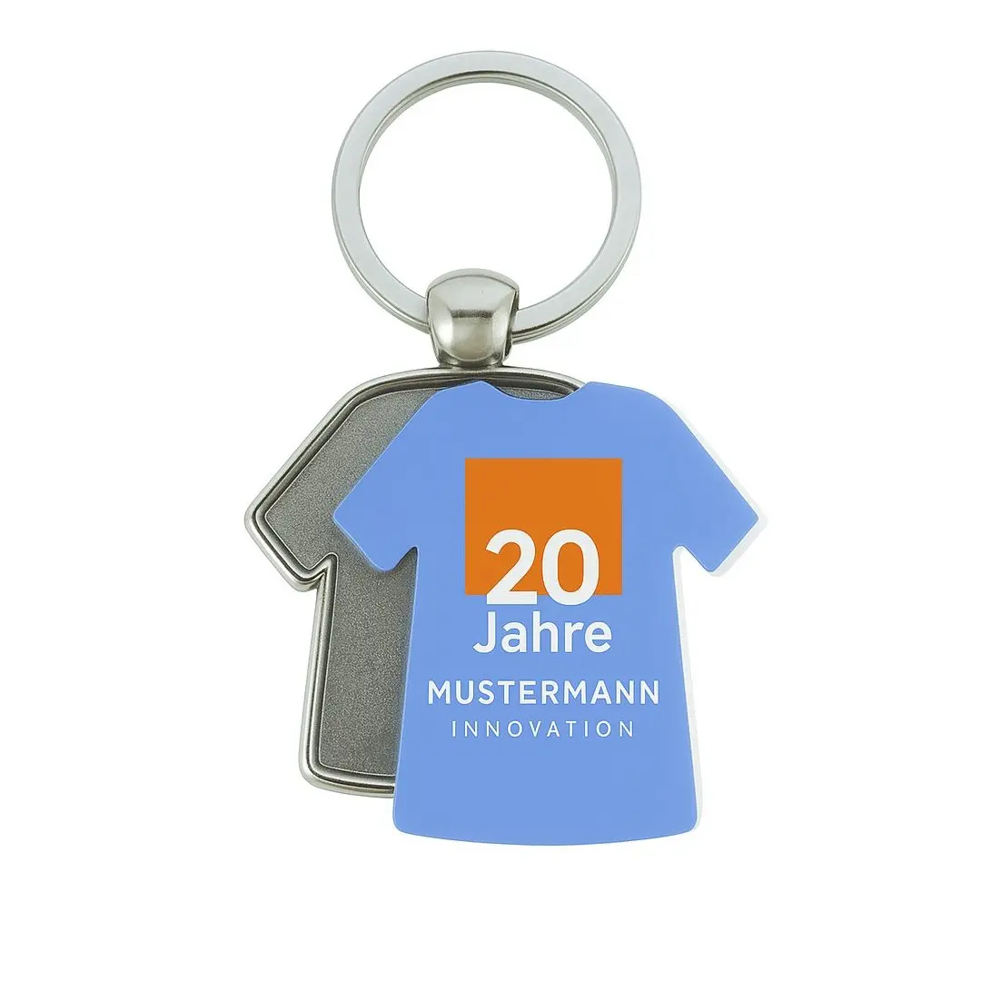 Metall T-Shirt Schlüsselanhänger mit Firmenlogo als Werbemittel Metall T-Shirt Schlüsselanhänger mit Firmenlogo als Werbemittel