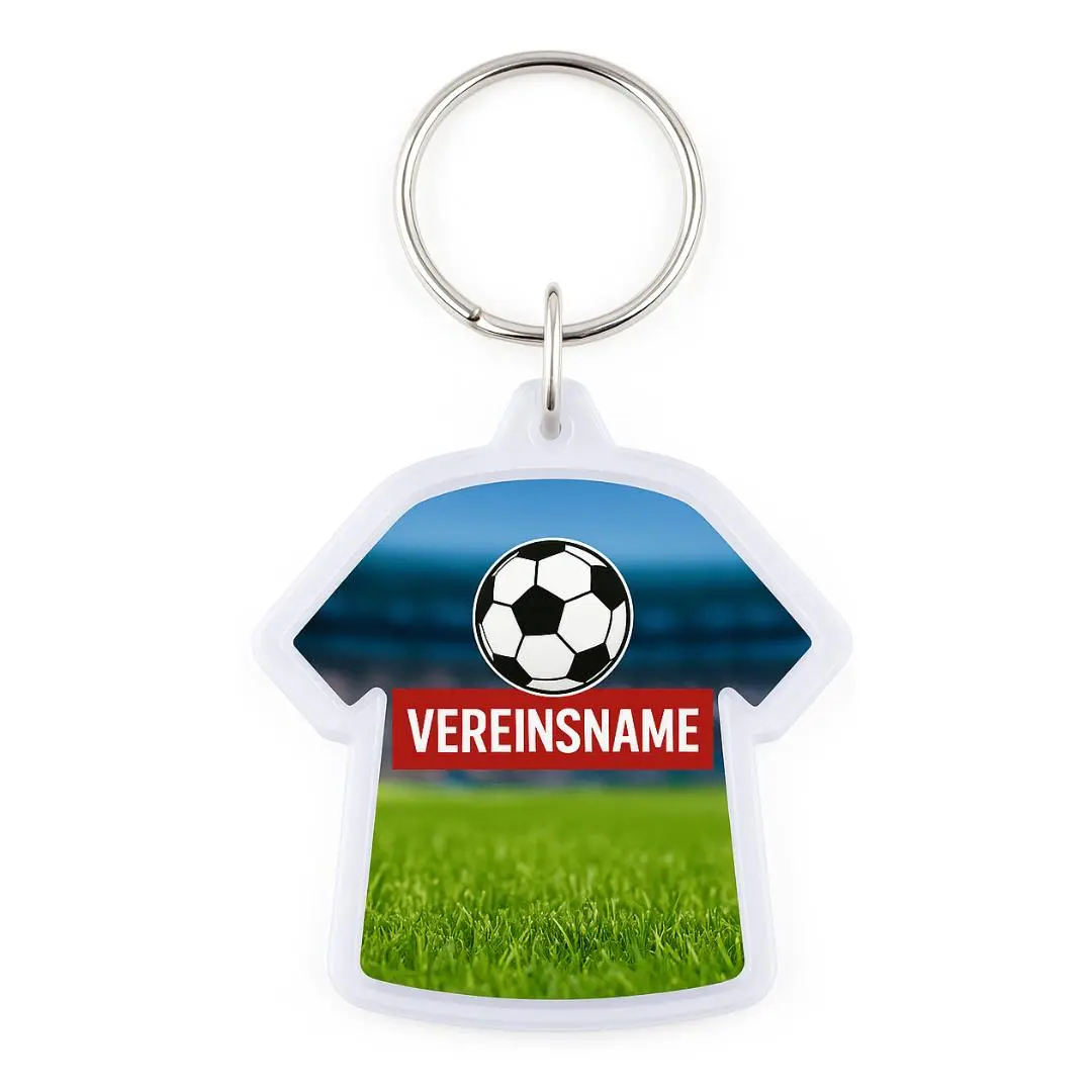 T-Shirt Schlüsselanhänger aus Kunststoff als Vereins-Merchandise