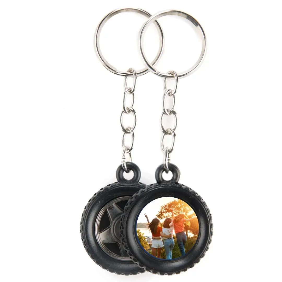 Foto-Schlüsselanhänger aus Kunststoff in Autoreifenform als Geschenk für Familie und Freunde