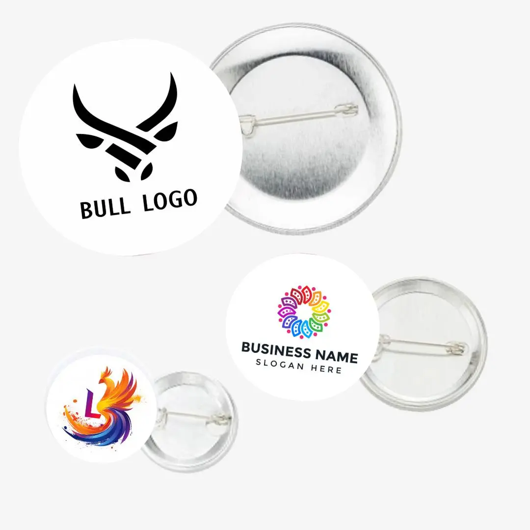 Runde Werbe-Buttons mit individuellem Logo – Expressproduktion auch am Wochenende für Lieferung am Montag