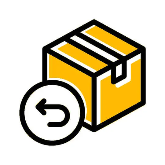 Versandpaket-Symbol mit Rückpfeil – Expressversand mit DHL innerhalb von 24 Stunden