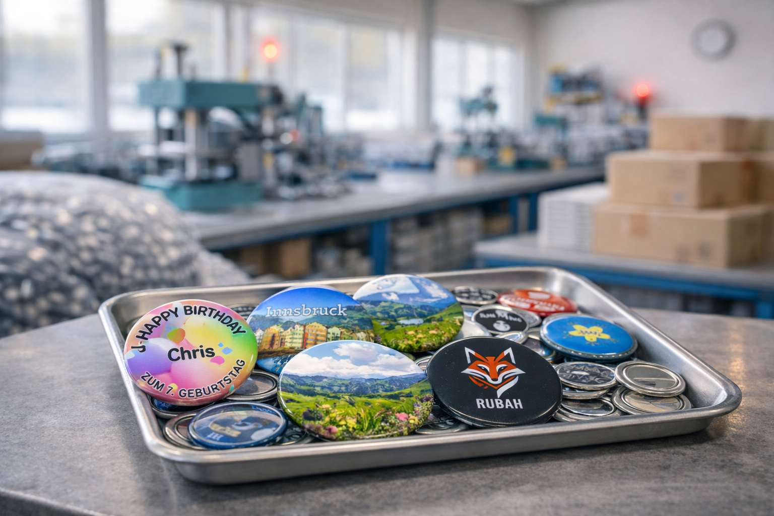 Individuell bedruckte Buttons mit verschiedenen Motiven