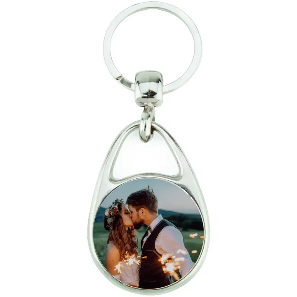 [4710-055790] Schlüsselanhänger aus Metall mit 2 Fotos (rund - 30 mm Ø)