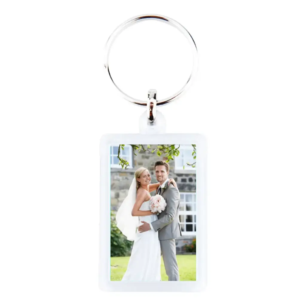 Rechteckiger Schlüsselanhänger aus Kunststoff (25x40 mm)  (1 Foto - einseitig)